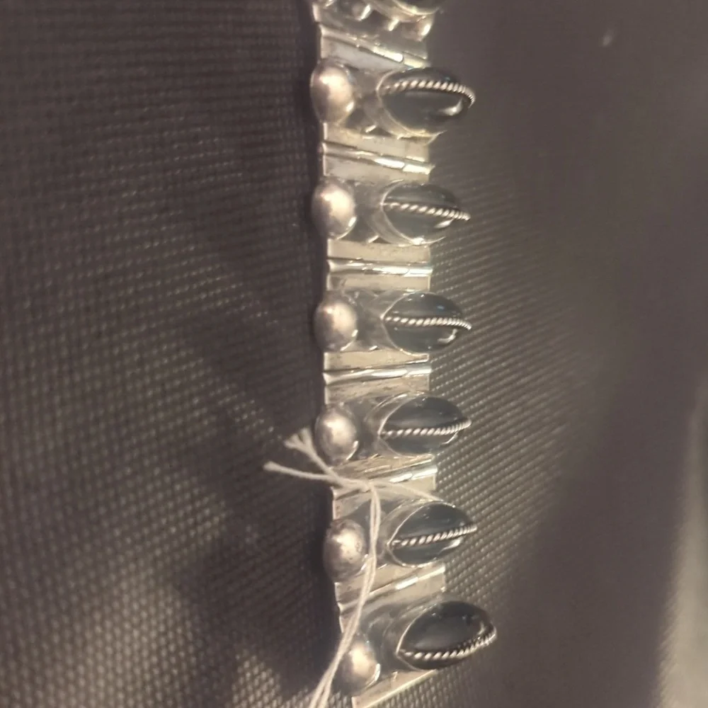 CHUNKY Vintage Mexican Sterling & Onyx Bracelet 1940s Brutalist